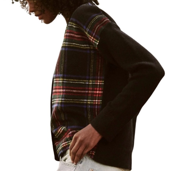 THE GREAT. Plaid Cardigan in Black and Red - Picture 3 of 11